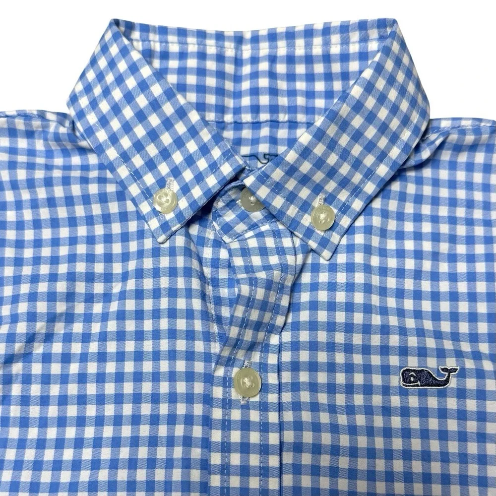 Vineyard Vines On The Go Performance Gingham Shirt Boys 3T Blue White 3W001117